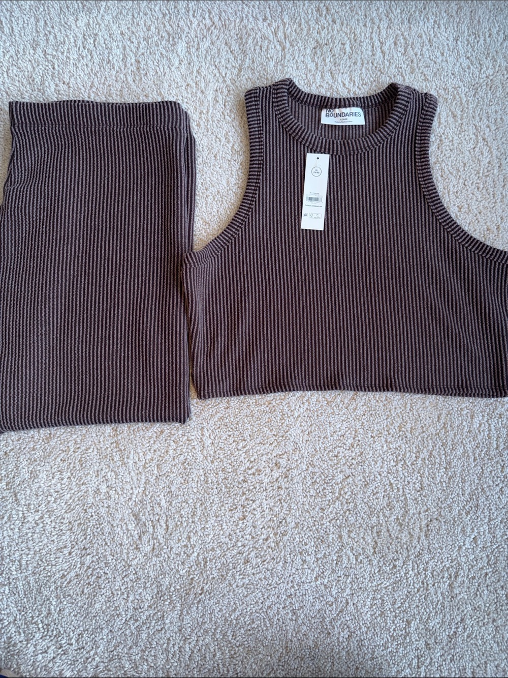 No Boundaries Brown Ribbed Knit Tank and Skirt Set